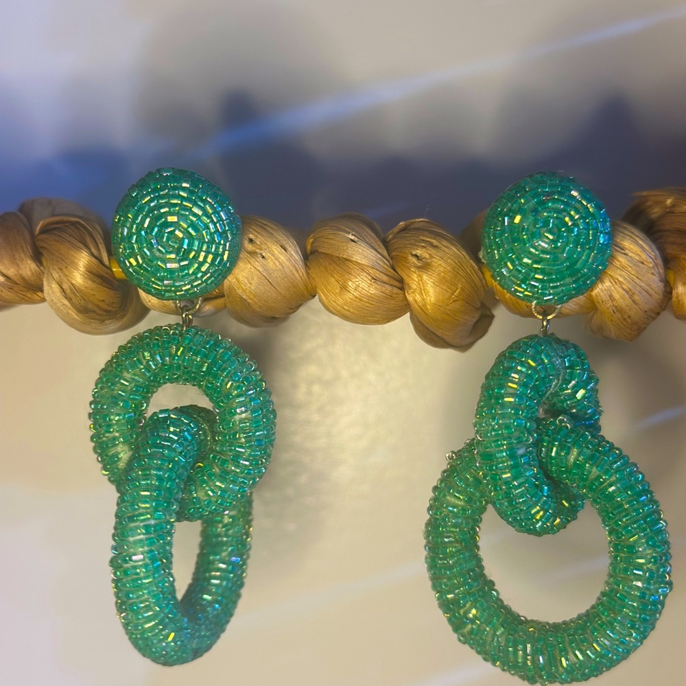 Green Beaded Statement Earrings - image 4
